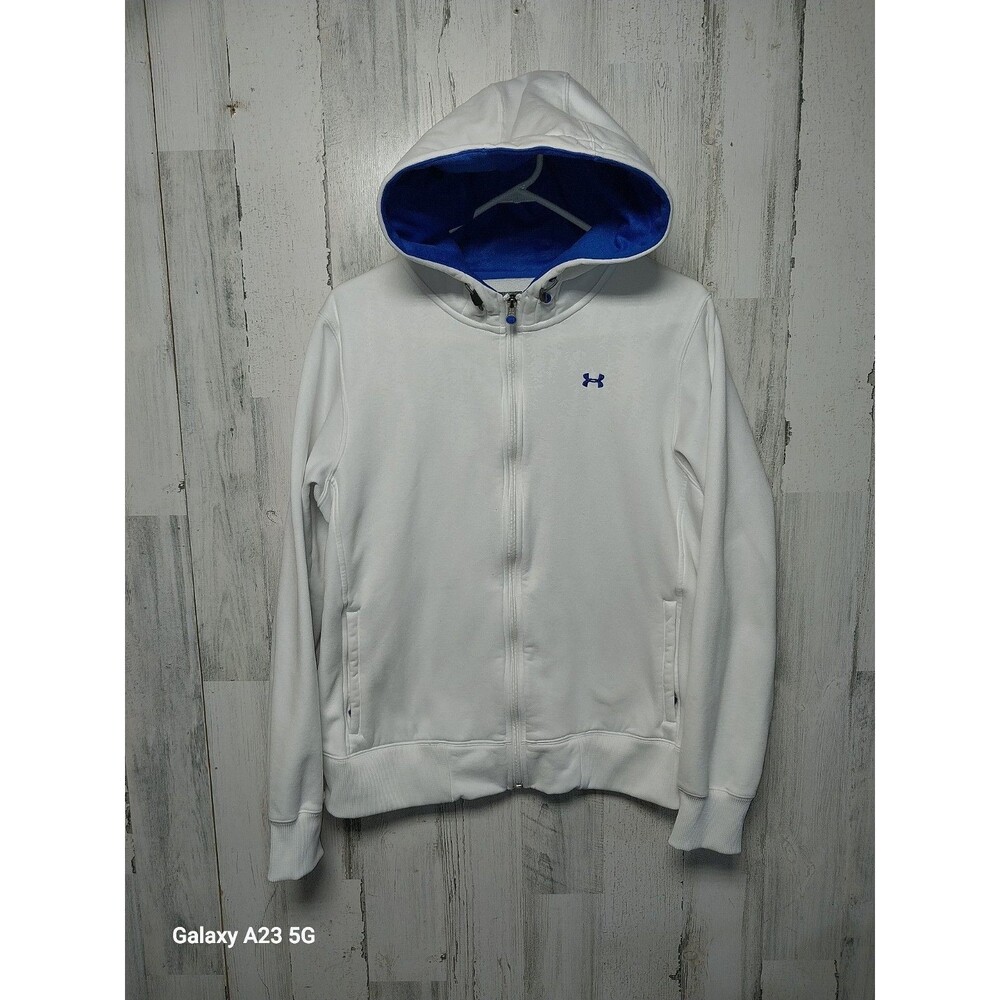 Under Armour Women's Large White Blue Semi Fitted Full Zip Hoodie